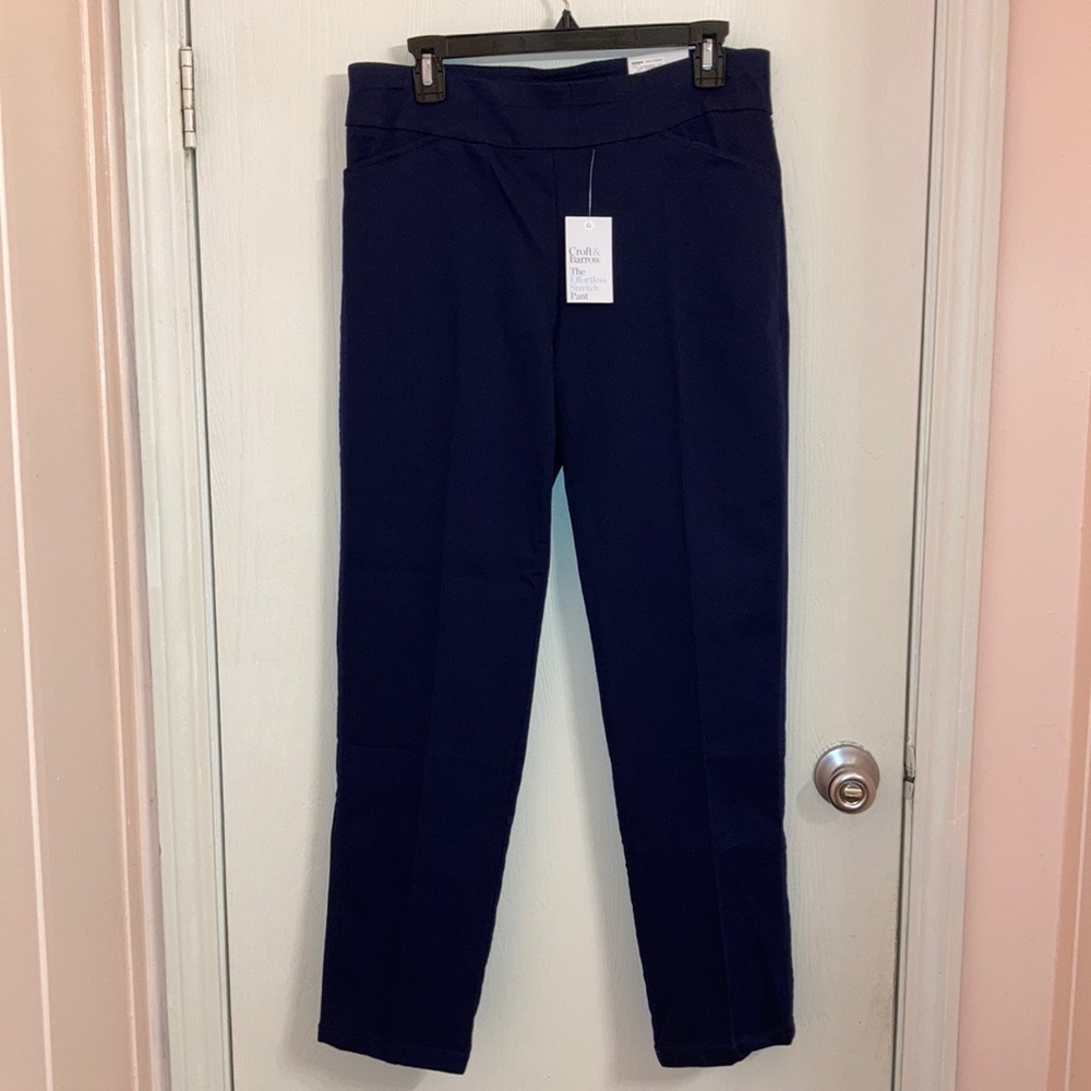 NWT Croft and Barrow navy blue dress pants pull on with pockets 2(front & back)